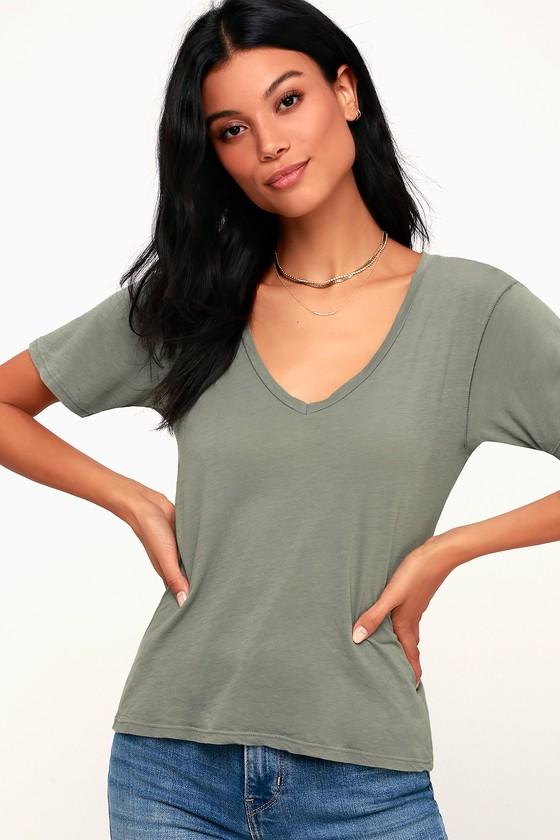 Project Social T The Softest Washed Olive Green V-neck Tee | Lulus