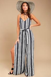 Lulus To The Beach And Back Blue And White Striped Jumpsuit