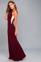 Lulus | Romanticism Burgundy Maxi Dress | Size Large | Purple | 100% Polyester