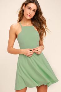 Lulus Call To Charms Sage Green Skater Dress