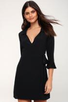 Cardwell Black Flounce Sleeve Wrap Dress | Lulus