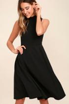 Lulus | Make Your Pointe Black Midi Dress | Size Large | 100% Polyester