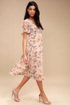Astr The Label Azalea Blush Pink Floral Print Midi Dress | Lulus