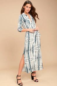 Lulus Agate Beach Blue And White Tie-dye Midi Dress