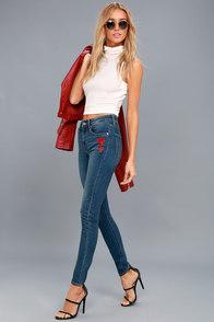 Levi's 721 High Rise Skinny Medium Wash Embroidered Jeans