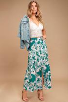 O'neill Samara Green Floral Print Maxi Skirt