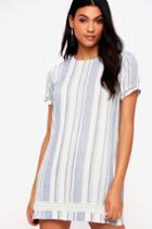 Ardell Blue And White Striped Embroidered Shift Dress | Lulus
