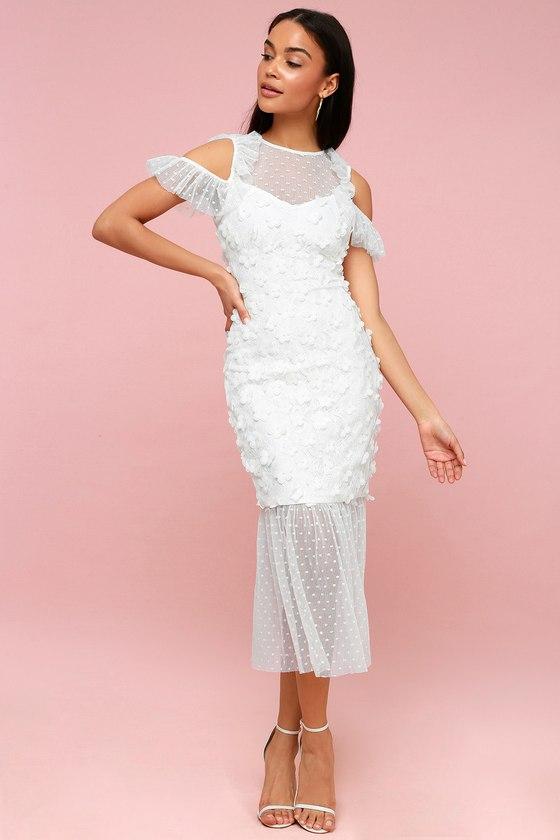 Elliatt Oberon White Lace Off-the-shoulder Midi Dress | Lulus