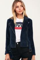 Rvca Drew Navy Blue Corduroy Moto Jacket | Lulus