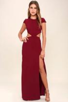 Lulus | Conversation Piece Wine Red Backless Maxi Dress | Size Large