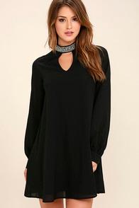 Love Riche So Into You Black Beaded Long Sleeve Shift Dress