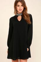Love Riche So Into You Black Beaded Long Sleeve Shift Dress