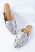 Joelle Silver Glitter Loafer Slides | Lulus