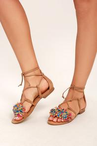Steve Madden Swizzle Natural Multi Suede Leather Lace-up Sandals