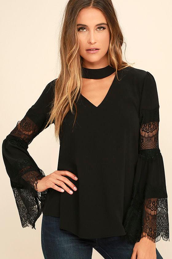 Do & Be | Step And Repeat Black Lace Long Sleeve Top | Size Medium | 100% Polyester | Lulus