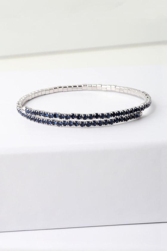 Fancy Fete Sterling Silver And Blue Rhinestone Bracelet | Lulus