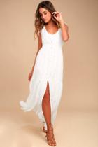 Lulus | Time Well Spent White Embroidered Maxi Dress | Size X-large | 100% Polyester