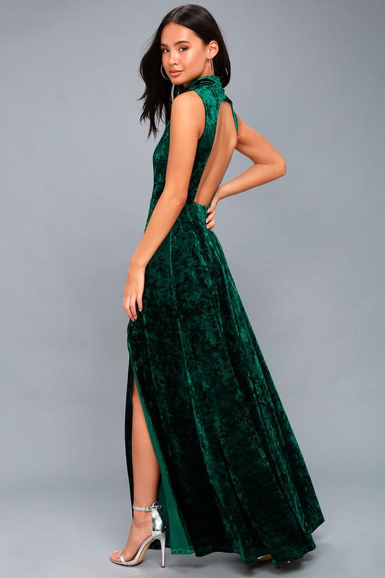 In The Louvre Forest Green Velvet Backless Maxi Dress | Lulus