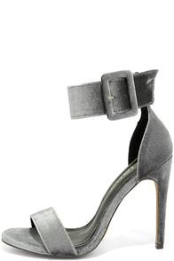 Liliana Love And Luck Grey Velvet Ankle Strap Heels