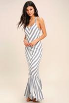 Ppla | Delilah Blue And White Striped Maxi Dress | Size Medium | 100% Polyester | Lulus