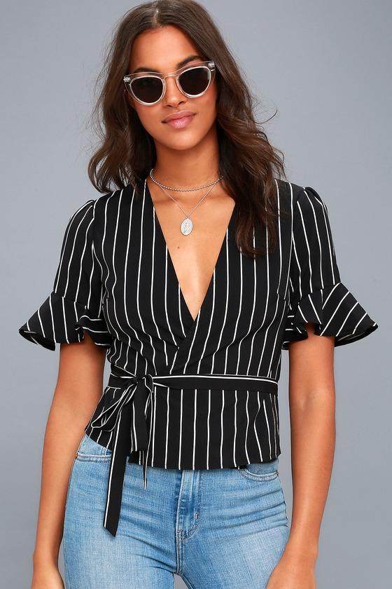 Debonair Black And White Striped Wrap Top | Lulus