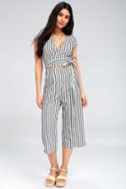 Jetset To Go Blue And White Striped Wrap Culotte Jumpsuit | Lulus