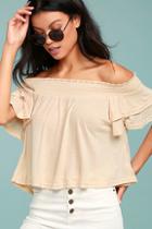 Lulus Always Stylish Beige Off-the-shoulder Crop Top