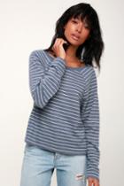 Amuse Society Salt Air Washed Navy Blue Striped Sweatshirt | Lulus