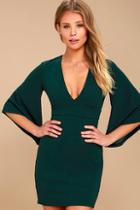 Lulus Glimpse Of Glamour Forest Green Bell Sleeve Bodycon Dress