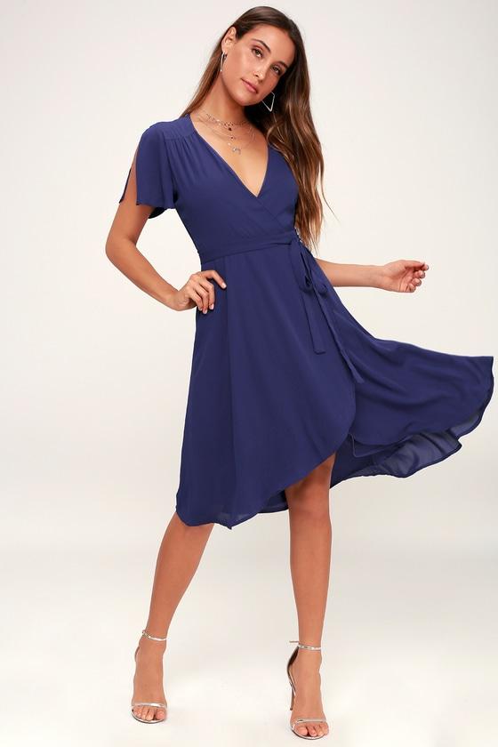 Rise To The Occasion Royal Blue Midi Wrap Dress | Lulus