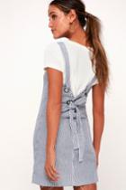 Rvca Tide Shift Blue And White Striped Lace-up Denim Pinafore Dress | Lulus