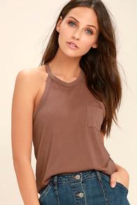 Others Follow Allyson Washed Brown Tank Top