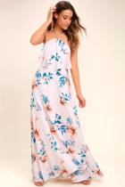 Lulus Peninsula Light Peach Floral Print Maxi Dress
