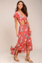 Lulus Among The Flowers Rusty Rose Floral Print Two-piece Dress
