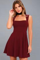 Lulus | Royal Court Burgundy Skater Dress | Size Large | Red | 100% Polyester