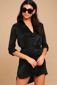 Lulus Business As Usual Black Long Sleeve Shirt Dress