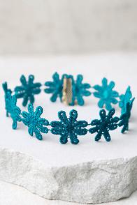 Lulus Daisy Daze Teal Blue Lace Choker Necklace