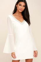Lulus Leave The Light On White Beaded Long Sleeve Dress