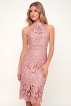 Bardot Isla Pink Lace Halter Midi Dress | Lulus