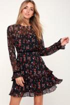 Floral To See Black Floral Print Long Sleeve Mini Dress | Lulus