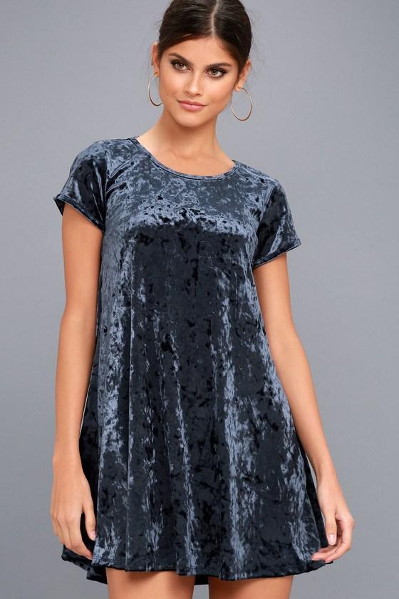 Z Supply | Nivea Navy Blue Crushed Velvet Swing Dress | Size Medium | Lulus