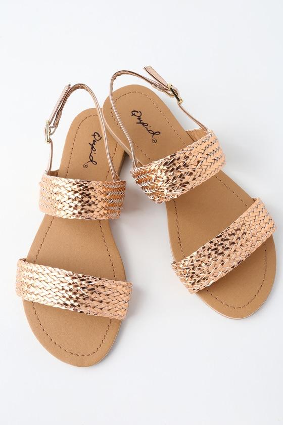Qupid Blaise Rose Gold Flat Sandal Heels | Lulus