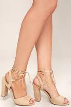 Lulus Elle Natural Suede Lace-up Heels