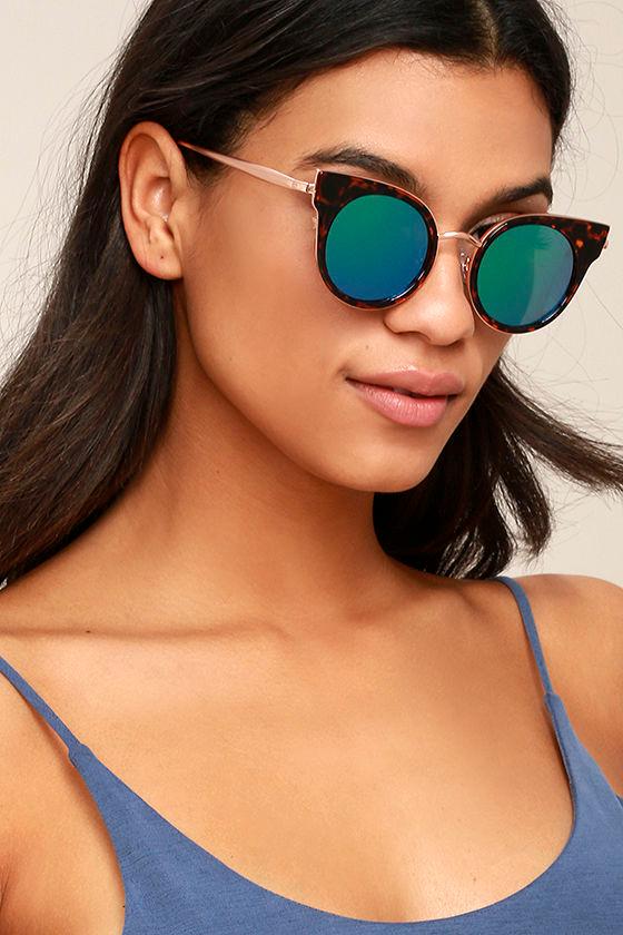 Lulus | Pretty Sight Tortoise And Blue Mirrored Sunglasses