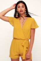 Sunshine State Of Mind Mustard Yellow Short Sleeve Romper | Lulus