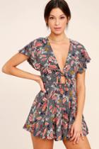 Lulus | Dondi Navy Blue Print Romper | Size X-small | 100% Rayon