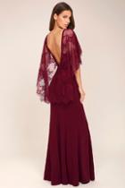Lulus Amelie Burgundy Lace Maxi Dress