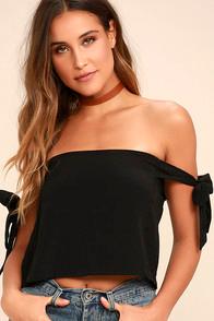 Lulus That's The Ticket Black Off-the-shoulder Crop Top
