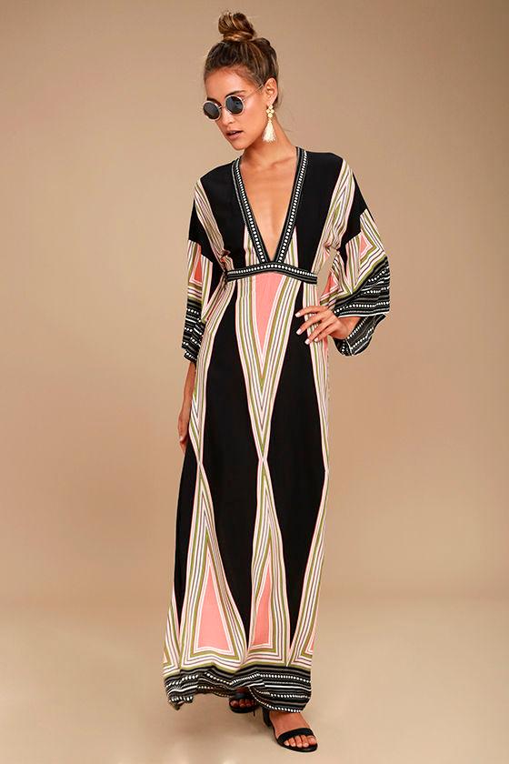 Lulus | Montecito Black Print Maxi Dress | Size Small | 100% Rayon