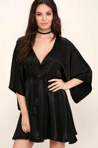 Lulus These Words Black Satin Dress